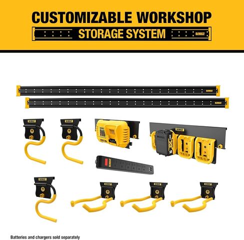DEWALT Tool Organizer, Wall Mount, Kit for Lawn & Garden Tools, Includes Hooks, 2 Metal Rails, Charger Mount and Magnetic Power Strip, DEWALT Workshop Storage System Compatible (DWST82826) in Saudi Arabia