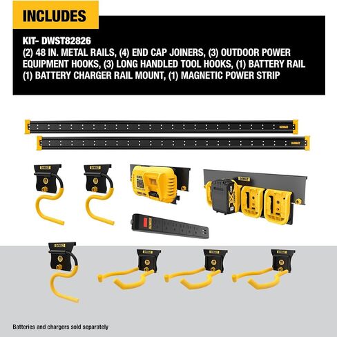 DEWALT Tool Organizer, Wall Mount, Kit for Lawn & Garden Tools, Includes Hooks, 2 Metal Rails, Charger Mount and Magnetic Power Strip, DEWALT Workshop Storage System Compatible (DWST82826) in Saudi Arabia