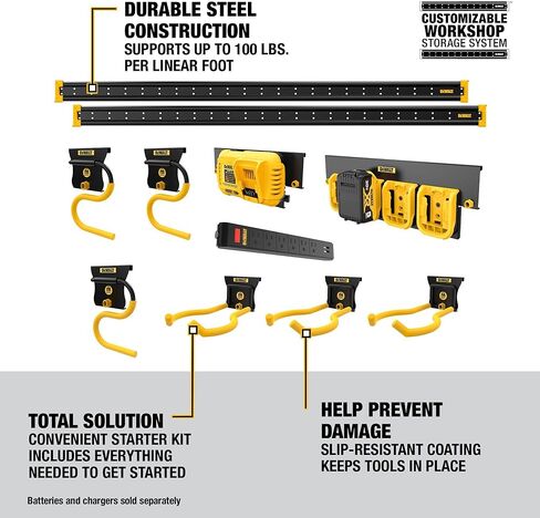 DEWALT Tool Organizer, Wall Mount, Kit for Lawn & Garden Tools, Includes Hooks, 2 Metal Rails, Charger Mount and Magnetic Power Strip, DEWALT Workshop Storage System Compatible (DWST82826) in Saudi Arabia