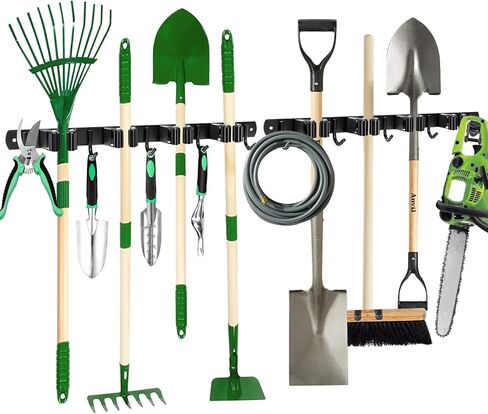 2 حزمة ممسحة وحامل مكنسة جدار جبل 4 رفوف و 5 السنانير مكنسة منظم تخزين أداة رفوف الفولاذ المقاوم للصدأ السنانير الثقيلة للمنزل المطبخ حديقة الغسيل المرآب in Kuwait