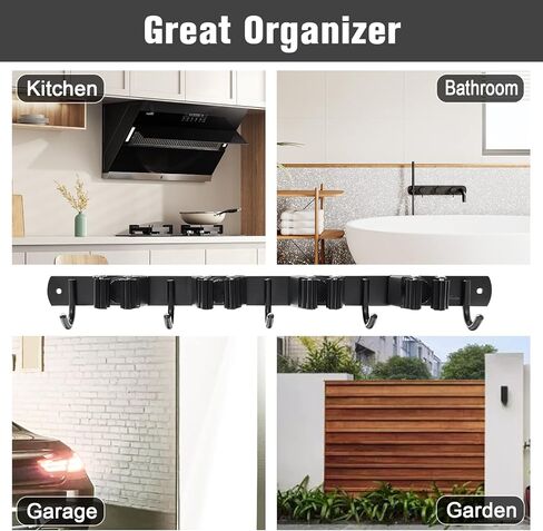 2 حزمة ممسحة وحامل مكنسة جدار جبل 4 رفوف و 5 السنانير مكنسة منظم تخزين أداة رفوف الفولاذ المقاوم للصدأ السنانير الثقيلة للمنزل المطبخ حديقة الغسيل المرآب in Kuwait