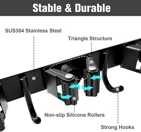 2 حزمة ممسحة وحامل مكنسة جدار جبل 4 رفوف و 5 السنانير مكنسة منظم تخزين أداة رفوف الفولاذ المقاوم للصدأ السنانير الثقيلة للمنزل المطبخ حديقة الغسيل المرآب in Kuwait