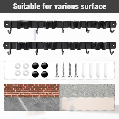 2 حزمة ممسحة وحامل مكنسة جدار جبل 4 رفوف و 5 السنانير مكنسة منظم تخزين أداة رفوف الفولاذ المقاوم للصدأ السنانير الثقيلة للمنزل المطبخ حديقة الغسيل المرآب in Kuwait