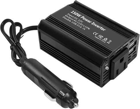 150W Car Power Inverter, DC 12V to 110V AC Auto Charger Converter, Vehicle Adapter Plug Outlet with 3.1A Dual USB Vehicle Charger, Multifunctional Car Accessories for Laptop (Black) in Saudi Arabia