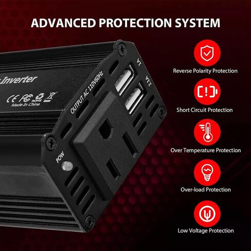 150W Car Power Inverter, DC 12V to 110V AC Auto Charger Converter, Vehicle Adapter Plug Outlet with 3.1A Dual USB Vehicle Charger, Multifunctional Car Accessories for Laptop (Black) in Saudi Arabia