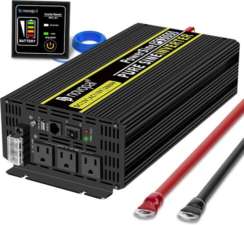 Novopal Pure Sine Wave Power Inverter 1000 Watt 12V DC to 110V/120V AC Converter 4 AC Outlets Car Inverter with One USB Port 16.4 Feet Remote Control and Two Cooling Fans black in Saudi Arabia