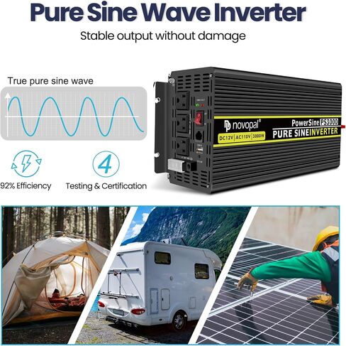 Novopal Pure Sine Wave Power Inverter 1000 Watt 12V DC to 110V/120V AC Converter 4 AC Outlets Car Inverter with One USB Port 16.4 Feet Remote Control and Two Cooling Fans black in Saudi Arabia