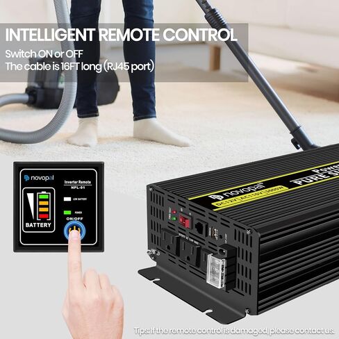 Novopal Pure Sine Wave Power Inverter 1000 Watt 12V DC to 110V/120V AC Converter 4 AC Outlets Car Inverter with One USB Port 16.4 Feet Remote Control and Two Cooling Fans black in Saudi Arabia