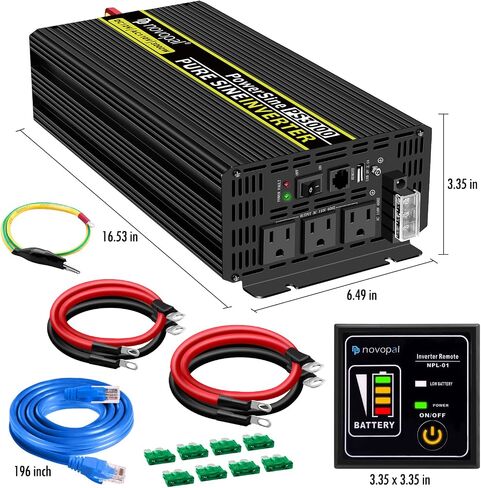 Novopal Pure Sine Wave Power Inverter 1000 Watt 12V DC to 110V/120V AC Converter 4 AC Outlets Car Inverter with One USB Port 16.4 Feet Remote Control and Two Cooling Fans black in Saudi Arabia