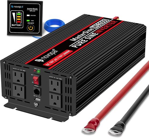 Novopal Pure Sine Wave Power Inverter 1000 Watt 12V DC to 110V/120V AC Converter 4 AC Outlets Car Inverter with One USB Port 16.4 Feet Remote Control and Two Cooling Fans black in Saudi Arabia