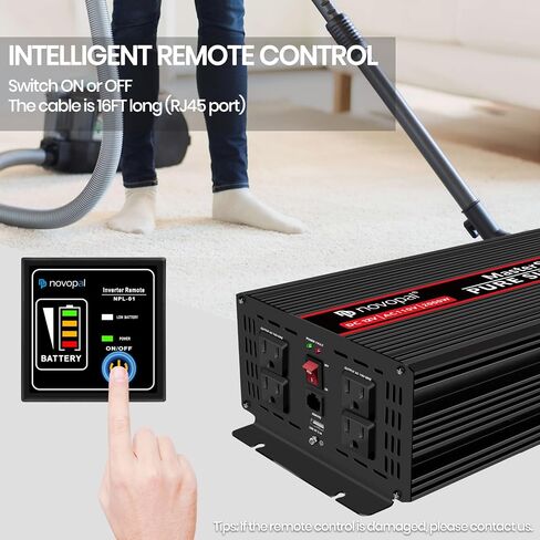 Novopal Pure Sine Wave Power Inverter 1000 Watt 12V DC to 110V/120V AC Converter 4 AC Outlets Car Inverter with One USB Port 16.4 Feet Remote Control and Two Cooling Fans black in Saudi Arabia