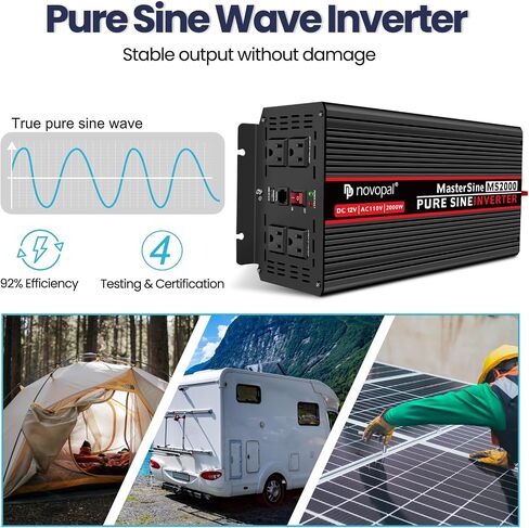 Novopal Pure Sine Wave Power Inverter 1000 Watt 12V DC to 110V/120V AC Converter 4 AC Outlets Car Inverter with One USB Port 16.4 Feet Remote Control and Two Cooling Fans black in Saudi Arabia