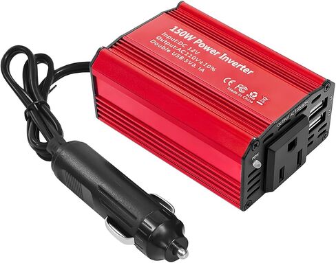 150W Car Power Inverter, DC 12V to 110V AC Auto Charger Converter, Vehicle Adapter Plug Outlet with 3.1A Dual USB Vehicle Charger, Multifunctional Car Accessories for Laptop (Black) in Saudi Arabia