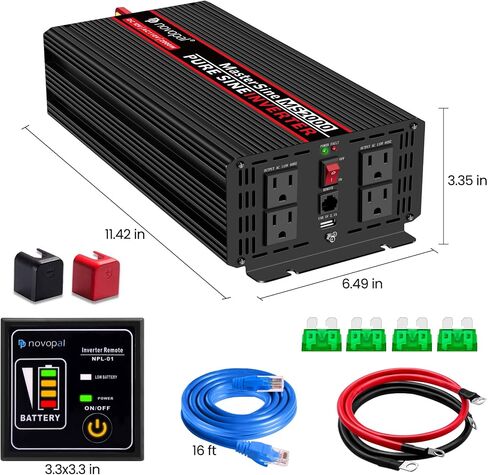 Novopal Pure Sine Wave Power Inverter 1000 Watt 12V DC to 110V/120V AC Converter 4 AC Outlets Car Inverter with One USB Port 16.4 Feet Remote Control and Two Cooling Fans black in Saudi Arabia