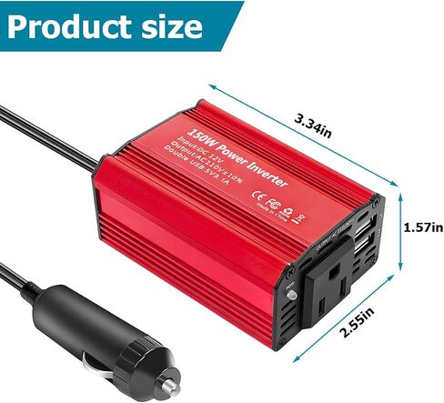 150W Car Power Inverter, DC 12V to 110V AC Auto Charger Converter, Vehicle Adapter Plug Outlet with 3.1A Dual USB Vehicle Charger, Multifunctional Car Accessories for Laptop (Black) in Saudi Arabia