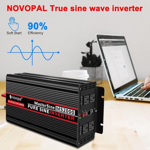 Novopal Pure Sine Wave Power Inverter 1000 Watt 12V DC to 110V/120V AC Converter 4 AC Outlets Car Inverter with One USB Port 16.4 Feet Remote Control and Two Cooling Fans black in Saudi Arabia