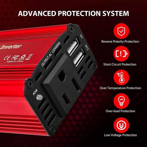 150W Car Power Inverter, DC 12V to 110V AC Auto Charger Converter, Vehicle Adapter Plug Outlet with 3.1A Dual USB Vehicle Charger, Multifunctional Car Accessories for Laptop (Black) in Saudi Arabia