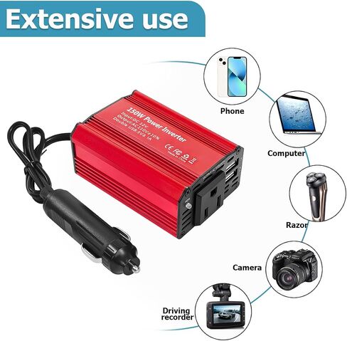 150W Car Power Inverter, DC 12V to 110V AC Auto Charger Converter, Vehicle Adapter Plug Outlet with 3.1A Dual USB Vehicle Charger, Multifunctional Car Accessories for Laptop (Black) in Saudi Arabia