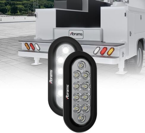 Abrams 6 Inch White 10 LED Trailer Tail Light - Oval Truck DOT Certified Reverse Back Up Lights – IP67 Waterproof RV Semi Truck Taillight – Bright LEDs Colored Lens, Grommet & Plugs Included - 2 Pack in Kuwait