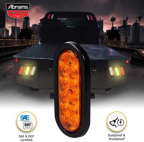 Abrams 6 Inch White 10 LED Trailer Tail Light - Oval Truck DOT Certified Reverse Back Up Lights – IP67 Waterproof RV Semi Truck Taillight – Bright LEDs Colored Lens, Grommet & Plugs Included - 2 Pack in Kuwait