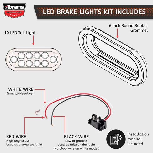 Abrams 6 Inch White 10 LED Trailer Tail Light - Oval Truck DOT Certified Reverse Back Up Lights – IP67 Waterproof RV Semi Truck Taillight – Bright LEDs Colored Lens, Grommet & Plugs Included - 2 Pack in Kuwait