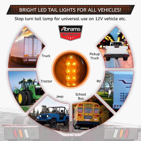 Abrams 6 Inch White 10 LED Trailer Tail Light - Oval Truck DOT Certified Reverse Back Up Lights – IP67 Waterproof RV Semi Truck Taillight – Bright LEDs Colored Lens, Grommet & Plugs Included - 2 Pack in Kuwait