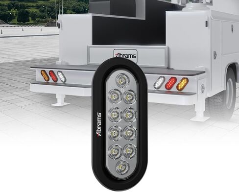 Abrams 6 Inch White 10 LED Trailer Tail Light - Oval Truck DOT Certified Reverse Back Up Lights – IP67 Waterproof RV Semi Truck Taillight – Bright LEDs Colored Lens, Grommet & Plugs Included - 2 Pack in Kuwait