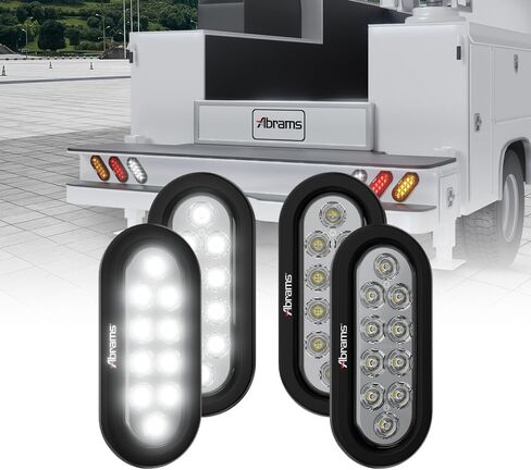 Abrams 6 Inch White 10 LED Trailer Tail Light - Oval Truck DOT Certified Reverse Back Up Lights – IP67 Waterproof RV Semi Truck Taillight – Bright LEDs Colored Lens, Grommet & Plugs Included - 2 Pack in Kuwait
