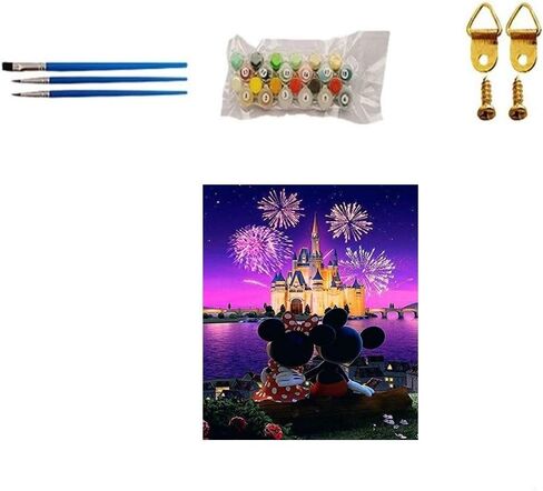 TINDAY DIY Acrylic Paint by Number Kits for Adults Kids Child Beginner Mickey DIY Canvas Painting by Numbers Minnie DIY Painting Acrylic Painting Paint by Numbers Castle 16x20 Inch in Saudi Arabia