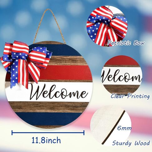 علامة باب الترحيب الوطنية في الرابع من يوليو، مقاس 30.48 سم، يوم الاستقلال، لافتة معلقة خشبية أمريكية ريفية مع قوس دائري، علامة الشرفة، ديكور للمنزل في الهواء الطلق، أكاليل الحديقة in Kuwait