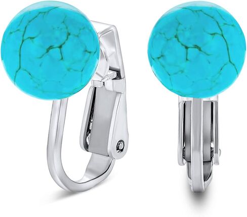 Simple Gemstone Round Bead Ball Stud Clip On Earrings For Women Non Piercing .925 Sterling Silver Birthstone Colors 8MM in Saudi Arabia