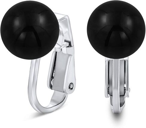 Simple Gemstone Round Bead Ball Stud Clip On Earrings For Women Non Piercing .925 Sterling Silver Birthstone Colors 8MM in Saudi Arabia