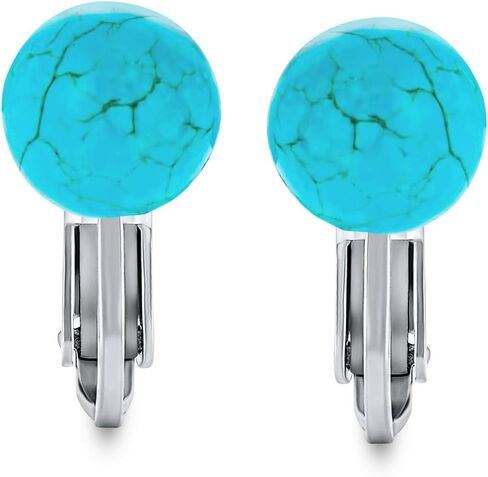 Simple Gemstone Round Bead Ball Stud Clip On Earrings For Women Non Piercing .925 Sterling Silver Birthstone Colors 8MM in Saudi Arabia