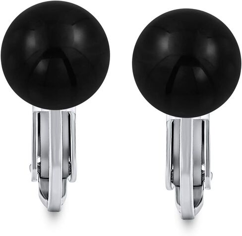 Simple Gemstone Round Bead Ball Stud Clip On Earrings For Women Non Piercing .925 Sterling Silver Birthstone Colors 8MM in Saudi Arabia