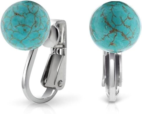 Simple Gemstone Round Bead Ball Stud Clip On Earrings For Women Non Piercing .925 Sterling Silver Birthstone Colors 8MM in Saudi Arabia