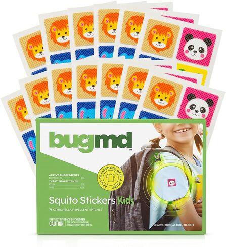 ملصقات BugMD Squito ملصقات طاردة للبعوض للأطفال (78 حزمة)، رقع آمنة وفعالة طاردة للحشرات للأطفال الصغار والأطفال والأنشطة الخارجية in Kuwait