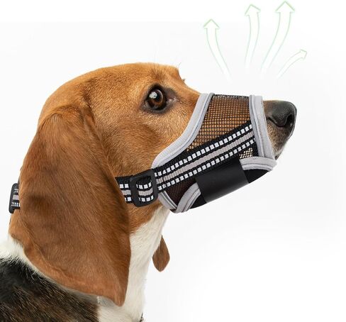 كمامة للكلاب، كمامة شبكية ناعمة قابلة للتنفس، كمامة شبكية هوائية للكلاب مع حزام عاكس وقابل للتعديل من أجل العض والمضغ، تسمح بالشرب، كمامة للكلاب الصغيرة (S، أسود) in Kuwait