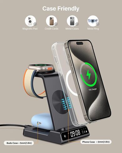 leChivée Wireless Charger for Apple Devices, 3 in 1 Wireless Charging Station Dock for iPhone 15 Pro Max/15 Pro/15/14/13/12, Apple Watch Charger for iWatch Ulltra 2/9/8/7/SE/6/5/4/3, AirPods Pro/3/2 in Saudi Arabia