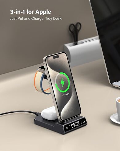leChivée Wireless Charger for Apple Devices, 3 in 1 Wireless Charging Station Dock for iPhone 15 Pro Max/15 Pro/15/14/13/12, Apple Watch Charger for iWatch Ulltra 2/9/8/7/SE/6/5/4/3, AirPods Pro/3/2 in Saudi Arabia