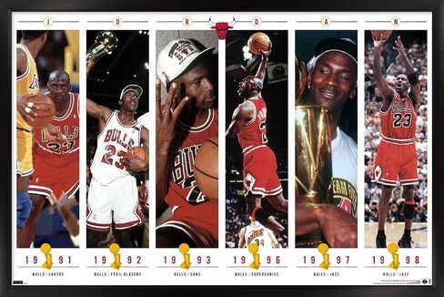 Trends International Michael Jordan - Championships Wall Poster, 14.72" x 22.37", Barnwood Framed Version in Saudi Arabia