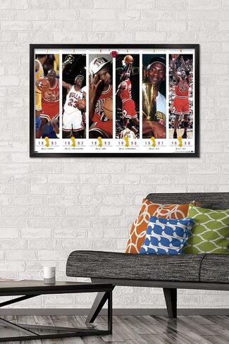 Trends International Michael Jordan - Championships Wall Poster, 14.72" x 22.37", Barnwood Framed Version in Saudi Arabia