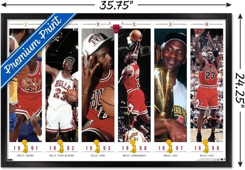 Trends International Michael Jordan - Championships Wall Poster, 14.72" x 22.37", Barnwood Framed Version in Saudi Arabia