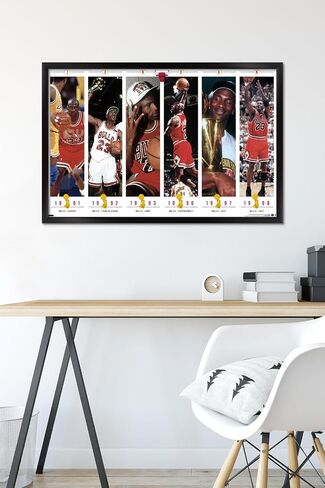 Trends International Michael Jordan - Championships Wall Poster, 14.72" x 22.37", Barnwood Framed Version in Saudi Arabia