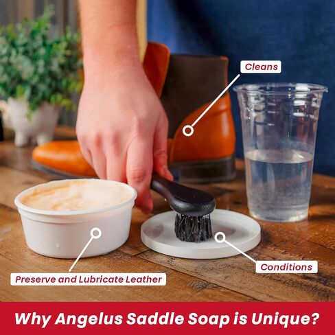 صابون Angelus Saddle للجلد (16oz) - منظف وبلسم عميق للجلد للأحذية والسروج والمزيد - صنع في الولايات المتحدة الأمريكية، 1 رطل كبير in Saudi Arabia