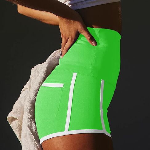 Fisoew Womens High Waisted Yoga Shorts Contrast Color Tummy Control Workout Gym Running Athletic Shorts in Saudi Arabia