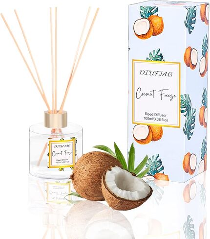 3.5 oz Scent Diffuser with 6 Fiber Sticks, 100ml Coconut Reed Diffuser Set Aromatherapy Fragrance Diffusers Air Fresheners for Home Bedroom Bathroom in Saudi Arabia