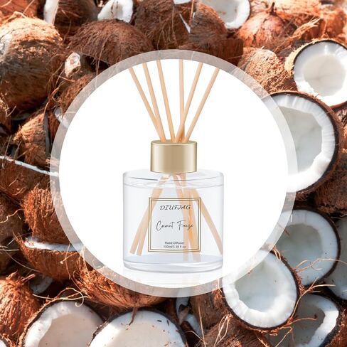 3.5 oz Scent Diffuser with 6 Fiber Sticks, 100ml Coconut Reed Diffuser Set Aromatherapy Fragrance Diffusers Air Fresheners for Home Bedroom Bathroom in Saudi Arabia