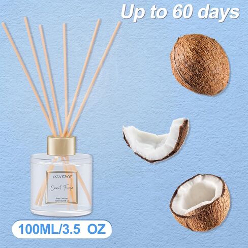 3.5 oz Scent Diffuser with 6 Fiber Sticks, 100ml Coconut Reed Diffuser Set Aromatherapy Fragrance Diffusers Air Fresheners for Home Bedroom Bathroom in Saudi Arabia
