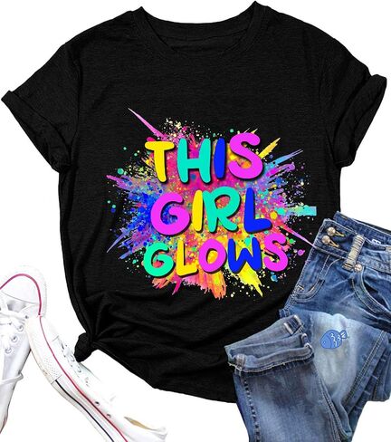 قميص Let's Glow Crazy طويل الأكمام للنساء من قميص عتيق برسومات 80 و90 in Kuwait