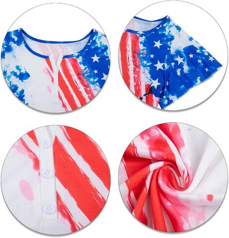 American Flag T Shirt Women USA Star Stripes Fourth July Tee Shirts Ruffle Short Sleeve V Neck T-Shirts Loose Fit Tops in Saudi Arabia